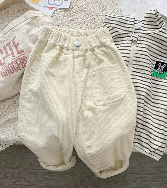 New Spring Autumn Kids Pants 2-7T Simple Style Boys and Girls Loose Corduroy Trousers Baby Clothing Children Pants Outdoor Wear