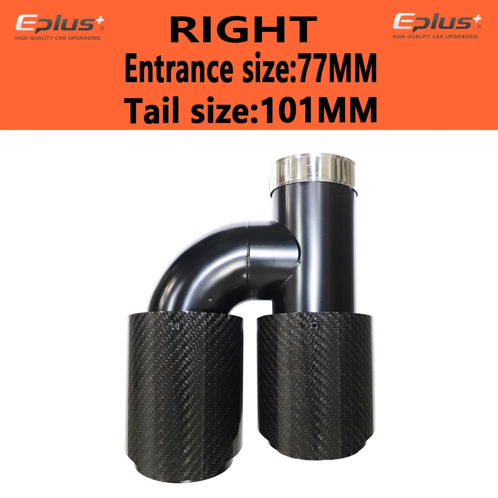 EPLUS Car Carbon Fiber Glossy Muffler Tip H Shape Double Exit Exhaust Pipe Mufflers Nozzle Decoration Universal Stainless Black