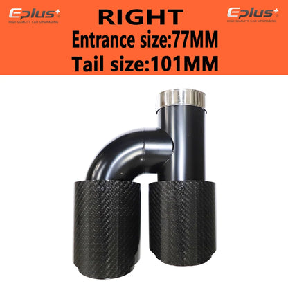 EPLUS Car Carbon Fiber Glossy Muffler Tip H Shape Double Exit Exhaust Pipe Mufflers Nozzle Decoration Universal Stainless Black