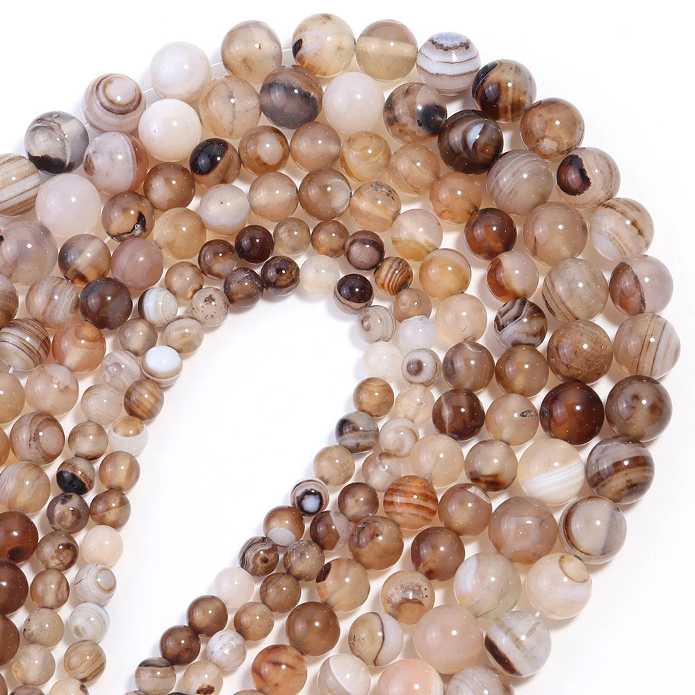 1 String 4/6/8/10/12mm Light Brown Striped Agate Beads Natural Stone Beads for Jewelry Making DIY Bracelet Necklace Supplies