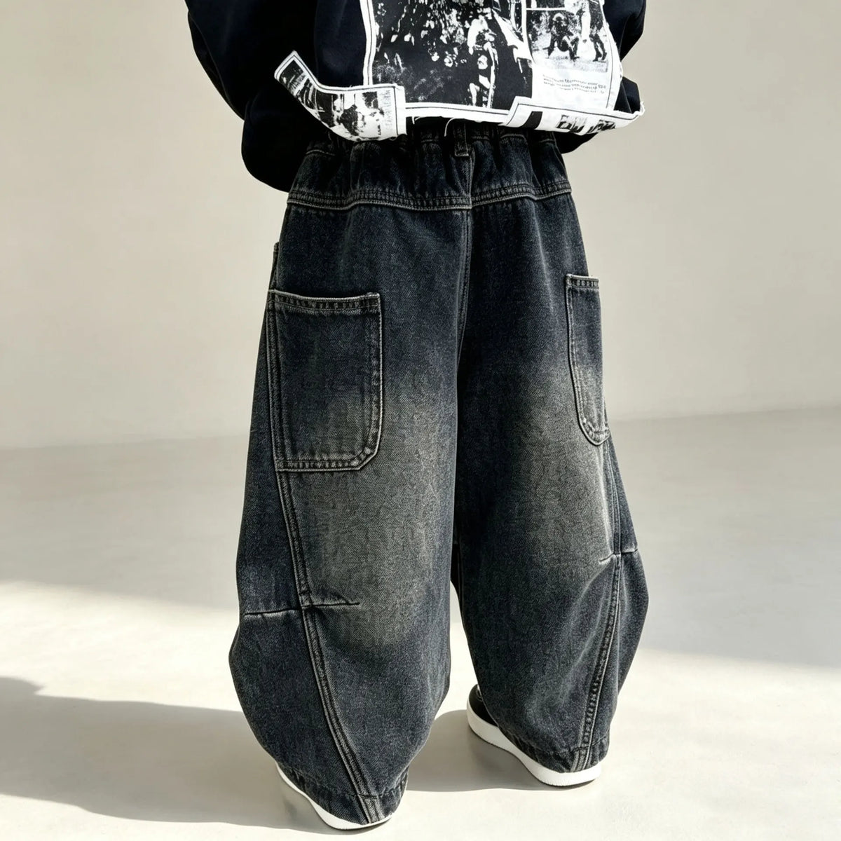 RAISE 2026 Autumn Kids Boys Jeans 2-10Yrs Boys Solid Loose Straight Pants Loose Elastic Waist Children Boys Spliced Denim Pants