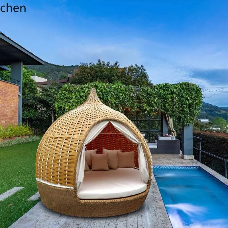 CZ Rattan Round Bed Outdoor Balcony Homestay Birdcage Nest Bed Courtyard Sunshade Sofa