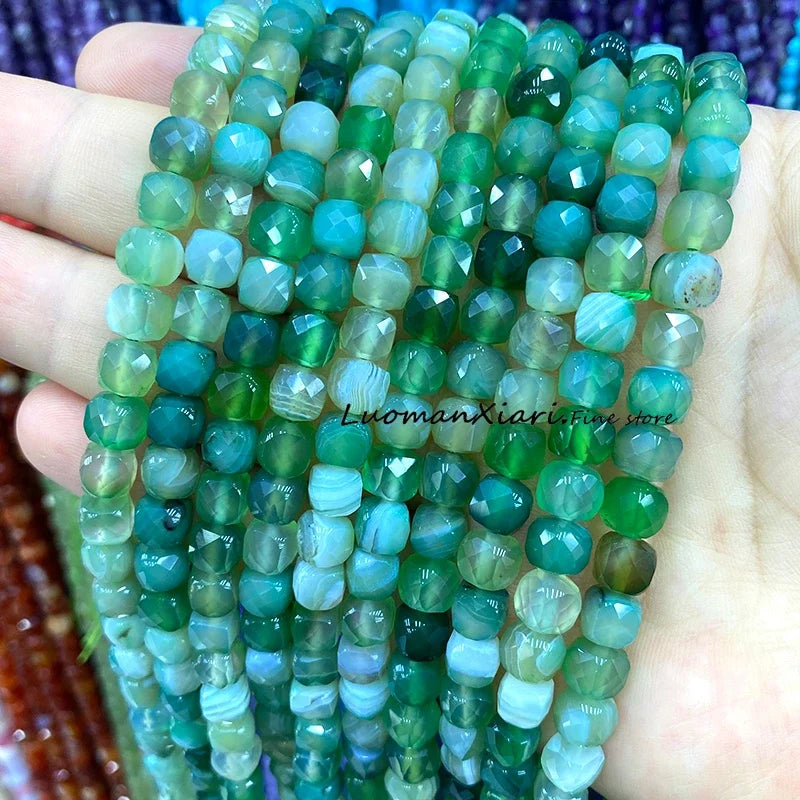 Natural Stone 7-8MM Faceted Square Lapis Lazuli Loose Cube Spacer Beads for Jewelry Making Diy Earrings Bracelets Accessories