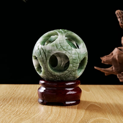 1pc Hand-Carved Lushan Jade Hollow Ball Reiki Energy Crystal Figurine St. Patrick's Theme for Home Decor Healing
