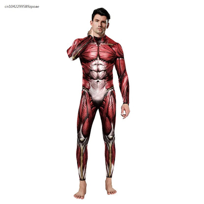 2024 Halloween Cosplay Costumes for Men Women 3D Printed Muscle Elastic Human Anatomy Body Bodysuit Jumpsuit