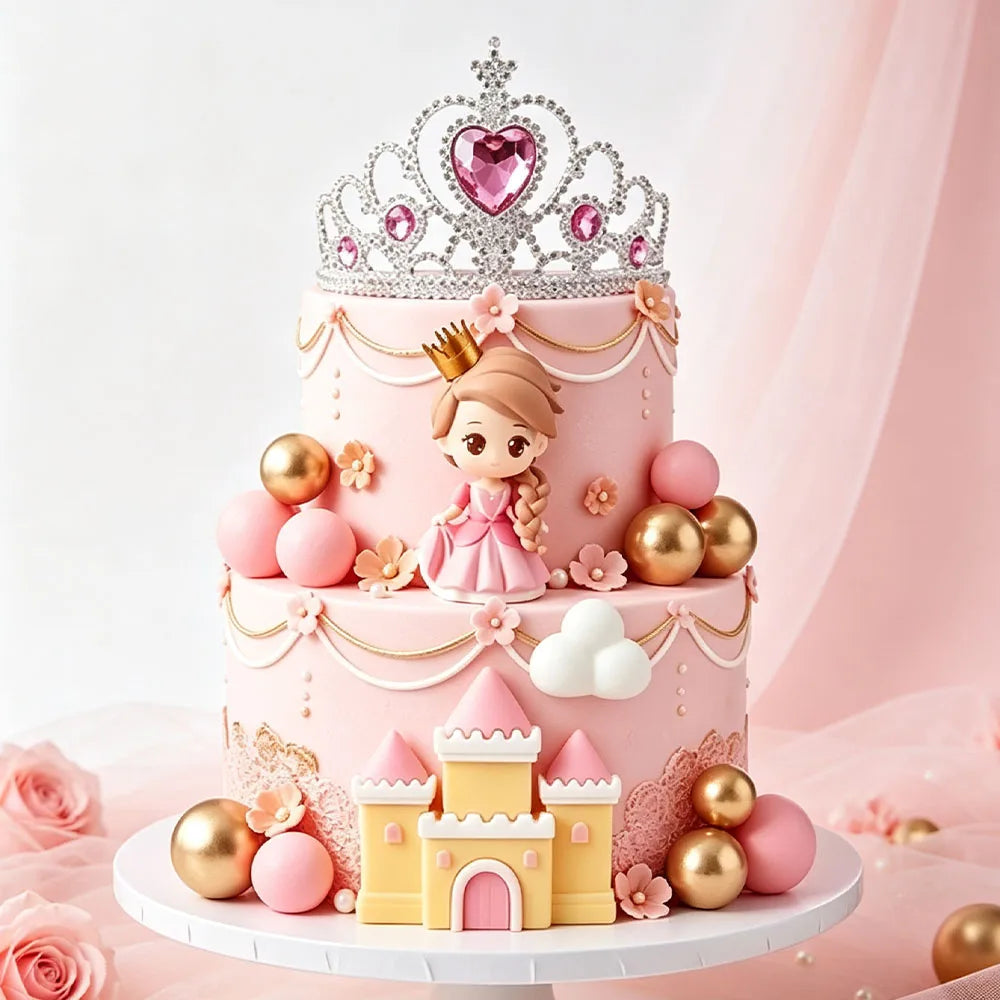 1SET Princess Castle Crown Cake Topper Princess Happy Birthday Cake Decorations Baby Shower Party Pavors