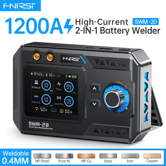 FNIRSI SWM-20 Portable Spot Welder, Double Pulse Battery Welding Machine, 1200A Output, 0.1-0.4mm Nickel Strip, 18650 Pack Tool