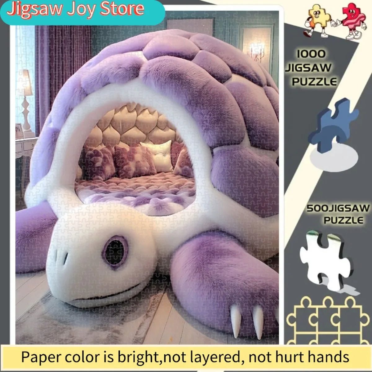 1, 000pcs Puzzle a Purple Turtle Bed, Designed for Living Room Decoration. Made from Soft Plush M