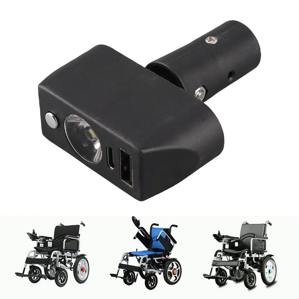 Electric Wheelchair Light 3 Pin XLR Head USB Charging Adjustable Angle LED Power Wheelchair Lighting Controller