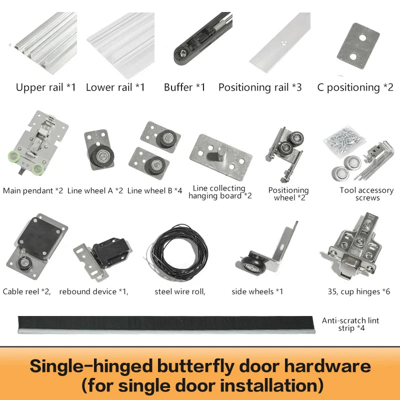 Push Open Single Door Butterfly Door Hardware Hidden Side Insert Slide Rail Swing Track Wardrobe Cabinet Folding Pocket Door