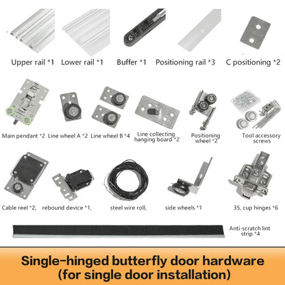 Push Open Single Door Butterfly Door Hardware Hidden Side Insert Slide Rail Swing Track Wardrobe Cabinet Folding Pocket Door