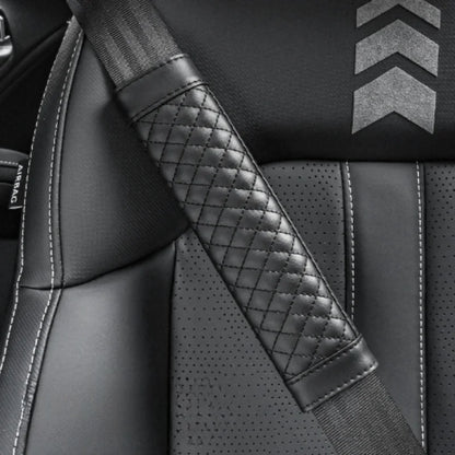 Car Seat Belt Shoulder Cover Leather Embroidery Wear-resistant Non-slip Leather Safety Cover Car Interior Decoration Products