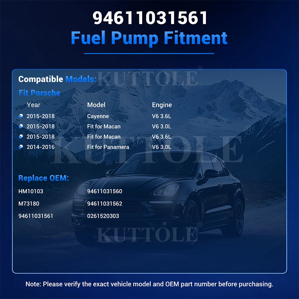 94611031561 Engine Part Fuel Supply High Pressure Fuel Pump Assembly For Porsche Cayenne Macan Panamera V6 3.0L 3.6L 2014-2018