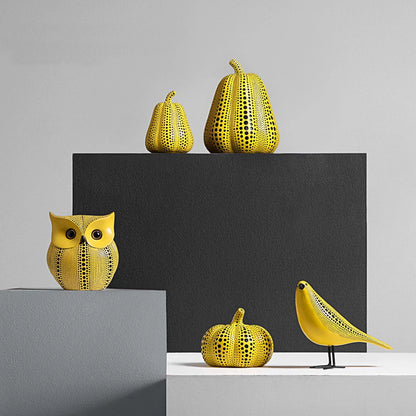 Yellow Wave Point Arts Crafts Funny Animal Owl Pumpkin Bird Statues Ornament Home Room Sculpture Desktop Decoration Figurines