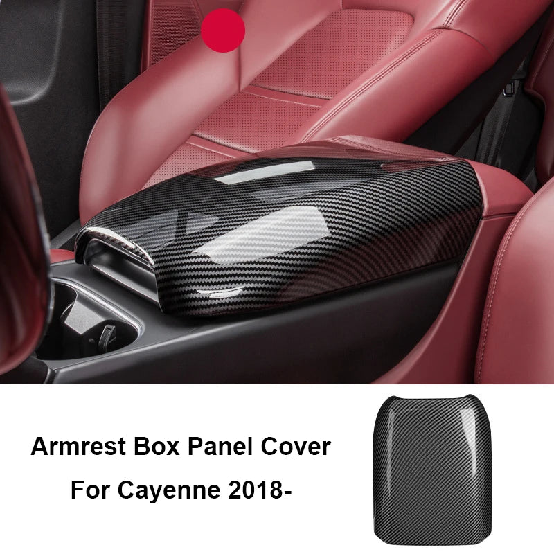 For Porsche Cayenne 2011-2017 2018-2025 Car Center Control Armrest Box Panel Cover ABS Carbon Style Trim Interior Accessories