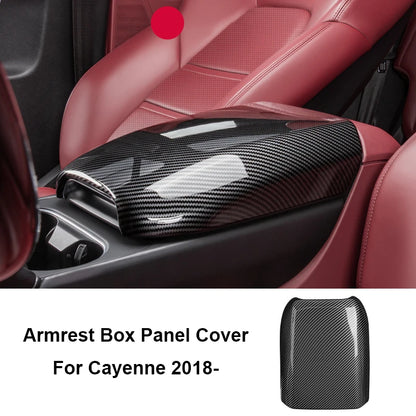 For Porsche Cayenne 2011-2017 2018-2025 Car Center Control Armrest Box Panel Cover ABS Carbon Style Trim Interior Accessories