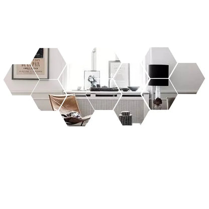3D Hexagon Adhesive Decals Hexagon Shape Mirror Wall Stickers for Living Room DIY Mirror Wall Mural Modern Art Home Decor 6/12Pc