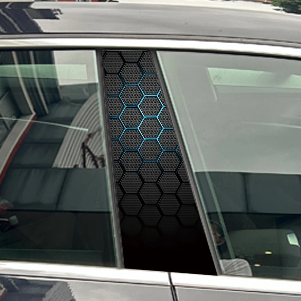 2PCS Textured Honeycomb Blue B-Pillar Car Stickers Waterproof Anti Scratch Vinyl Decals  Universal Styling Accessories