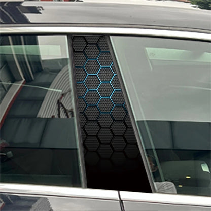 2PCS Textured Honeycomb Blue B-Pillar Car Stickers Waterproof Anti Scratch Vinyl Decals  Universal Styling Accessories