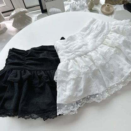 White Sweet Ballet Mini Skirt Women High Waist Lace Short Cake Skirts Korean Y2k Clothes Girls Casual A Line Black Tulle Skirt