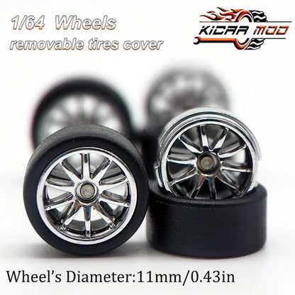 1/64 RLC Premium Wheels with Rubber Slick Tires for 10 Spokes Model Car Refitting Parts D:11mm (1 Set)