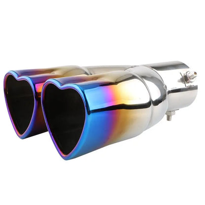 Car heart-shaped double row single row color car tail throat thickened stainless steel love bake blue exhaust pipe