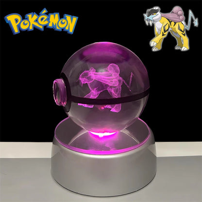 Pokemon 3D Crystal POKE BALL Figure Toys Snivy Dragonair Blastoise Venusaur Milotic Raichu Night Light LED Lamp Base Model Dolls