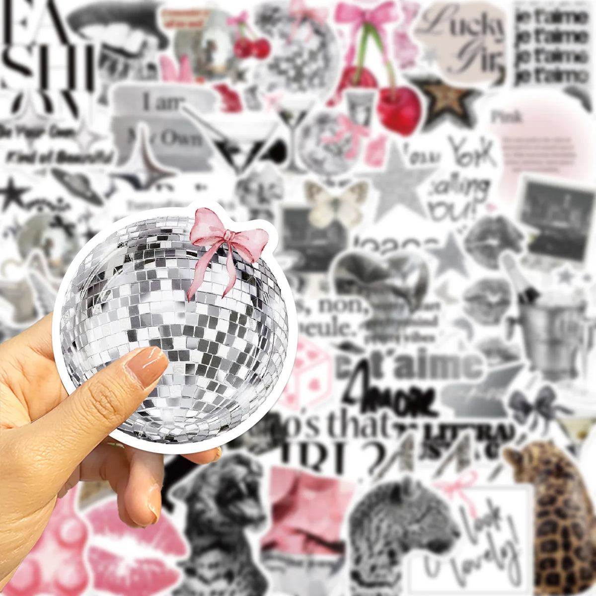 50PCS Silver Lucky Girl Retro Aesthetic Stickers Phone Guitar Laptop Notebook Suitcase Water Bottle Waterproof Sticker Decals