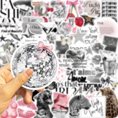 50PCS Silver Lucky Girl Retro Aesthetic Stickers Phone Guitar Laptop Notebook Suitcase Water Bottle Waterproof Sticker Decals