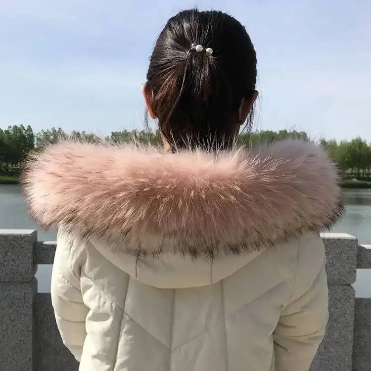 Raccoon Fur Collars For Jacket Women's Real Fur Collar Warm Natural Fur Hoodie Decor Winter Parkas Coat Jacket Furry Hood Trims