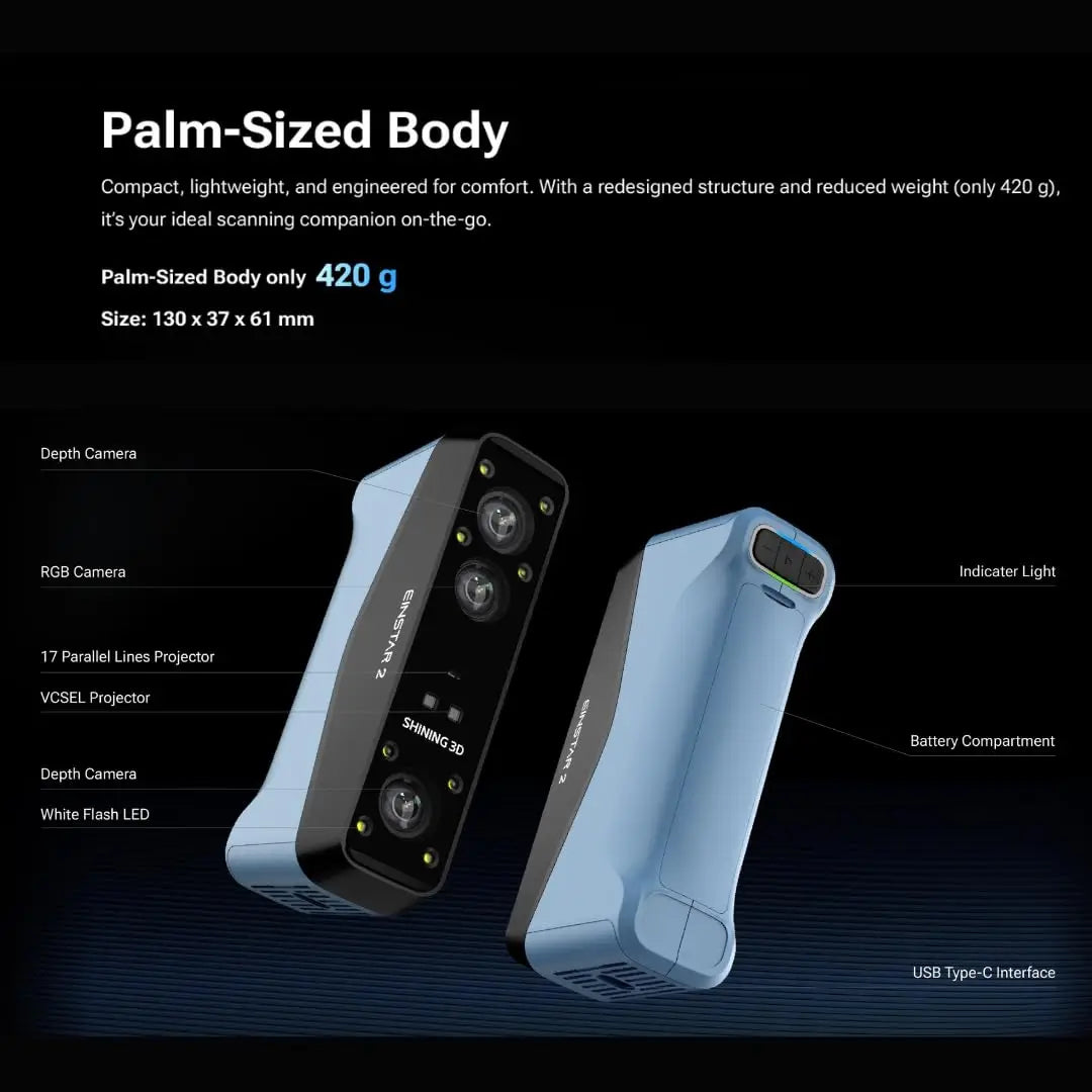 SHINING 3D Scanner EINSTAR 2 Wireless 3D Scan High Accuracy Support Marker-Free Scanning 17 Blue Laser Line/NIR Light