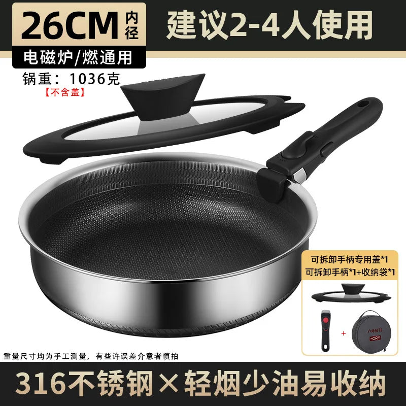 Detachable Handle 316 Stainless Steel Flat Bottomed Pan Outdoor Portable Non Stick Frying Pan Outdoor Cooking Utensils