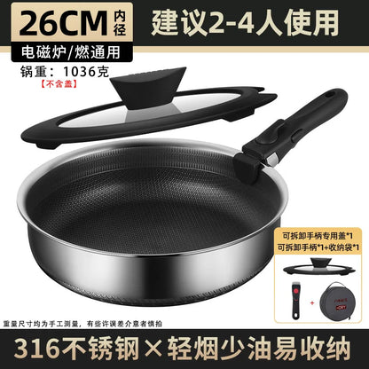 Detachable Handle 316 Stainless Steel Flat Bottomed Pan Outdoor Portable Non Stick Frying Pan Outdoor Cooking Utensils