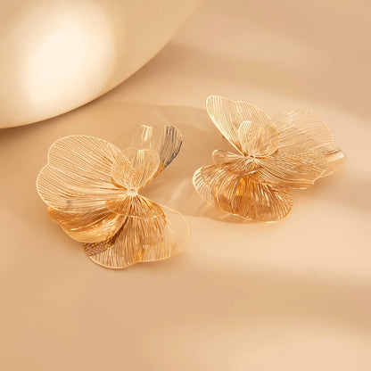 Ingemark Creative Chic Petal Flower Stud Earrings for Women Trendy Wed Bridal Gold Color Piercing Earring Daily Jewelry Gifts