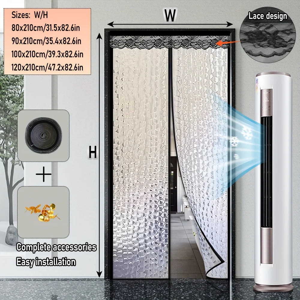 Magnetic EVA Thermal Door Curtain Geometric Pet Friendly Patio Room Divider Energy Saving Easy Install