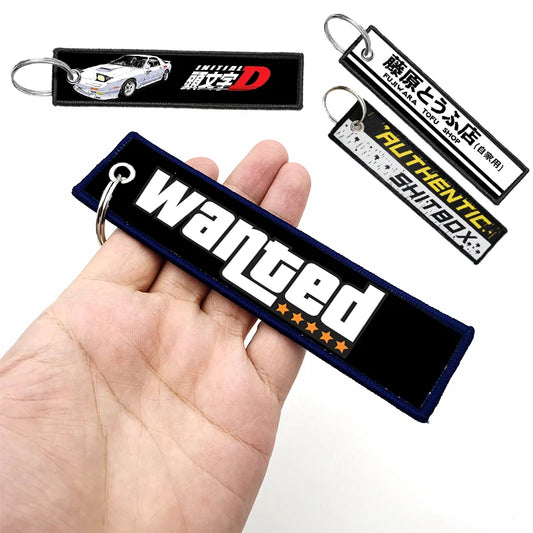 Intial D GTA LOGO Car Keychain for Driver Key Chain for Men Gifts Print JDM Wanted Motorcycle Key Tag Embroidery Trinket