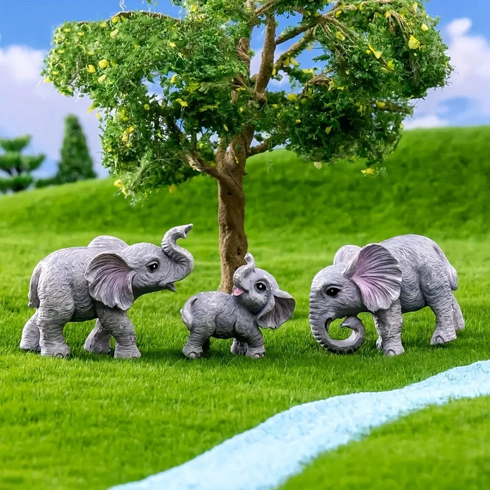 6pcs Resin Elephant Sculpture for Bonsai Micro Landscape DIY Table Cabinet Home Cake Decoration Micro Garden Making Craft Decor