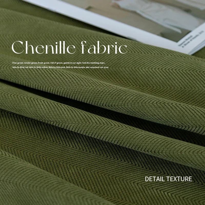American Vintage Olive Green Chenille Blackout Curtains High-end Herringbone Thickened Custom Curtains for Living Dining Bedroom