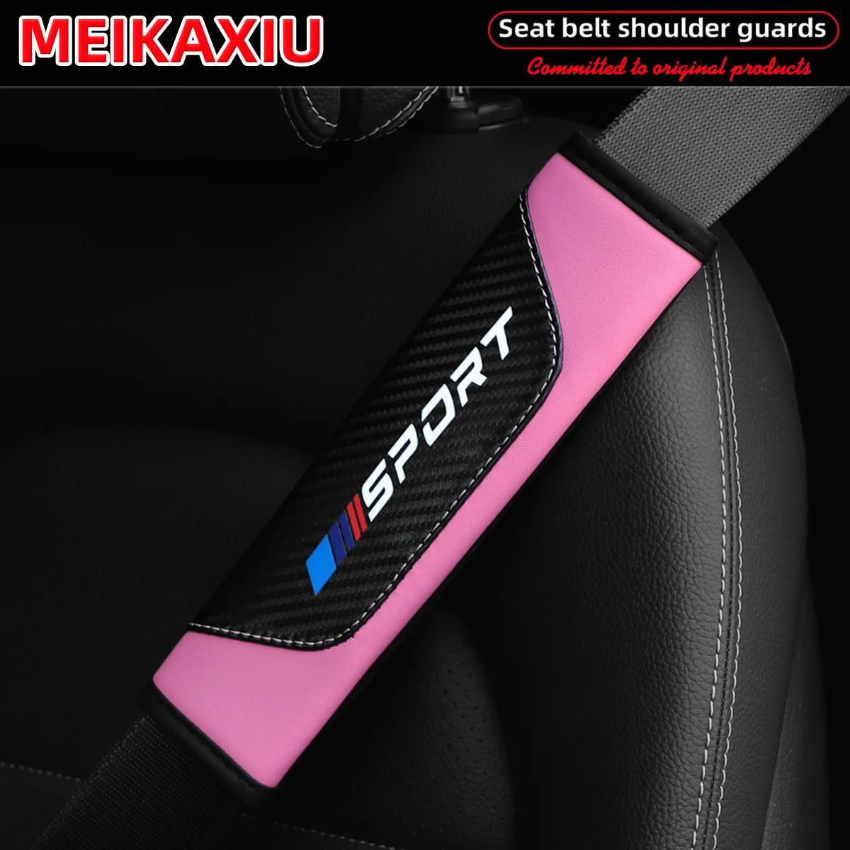 1/2PCS Women's PU Leather Carbon Fiber Sport Car Shoulder Guard Cover Seat Belt Decoration New Car Accessory