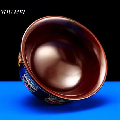 Tibetan-Style Solid Wood Dark-Colored Tsampa Bowl,Auspicious Wooden Butter Tea Bowls,Handicraft Holy Water Bowl Buddhist Item