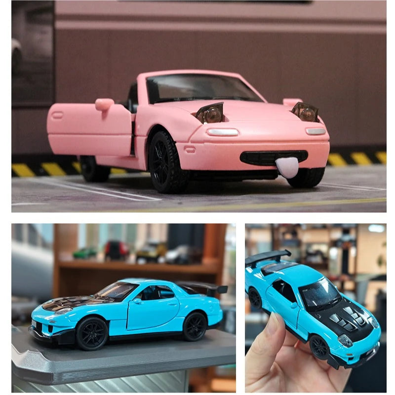 1:36 MX-5 MX5  RX7 R34 Series alloy car model with openable door convertible sports car boy pull-back toys as gifts as ornaments