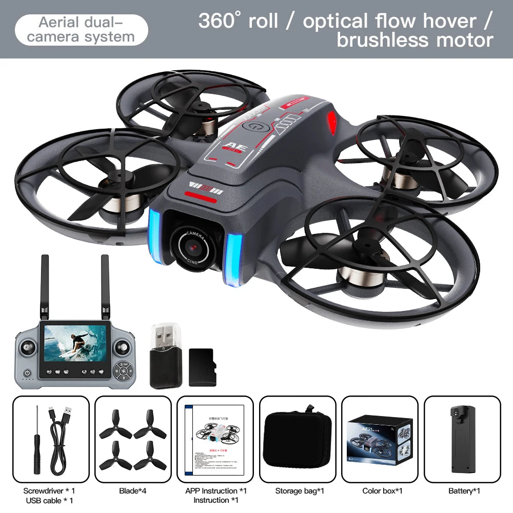 Mini Drone 8K HD-VR Dual-camera 180 ° ESC Optical Flow Obstacle Avoidance Motor Drone UAV Remote Control Quadcopter Universa Toy