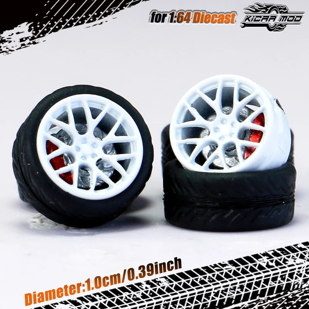 Kicarmod 1/64 Model Car ABS Wheels with Rubber Tire Brake Disc Refitting Parts Diameter 10mm For Model Car Tomica