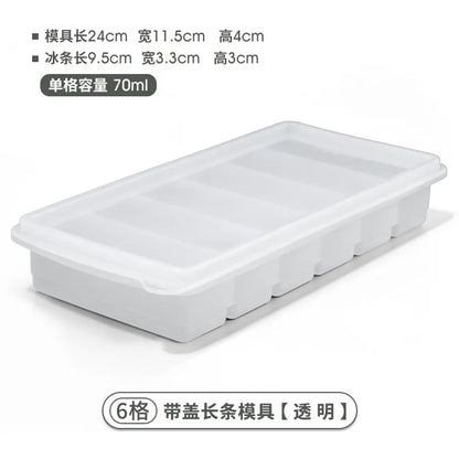 Silicone Ice Mold A box Of Six Bars With A Lid Ice Tray Home Long Tumbler Kitchen Ice Model Juice Mixers Ice-cream Use Dessert