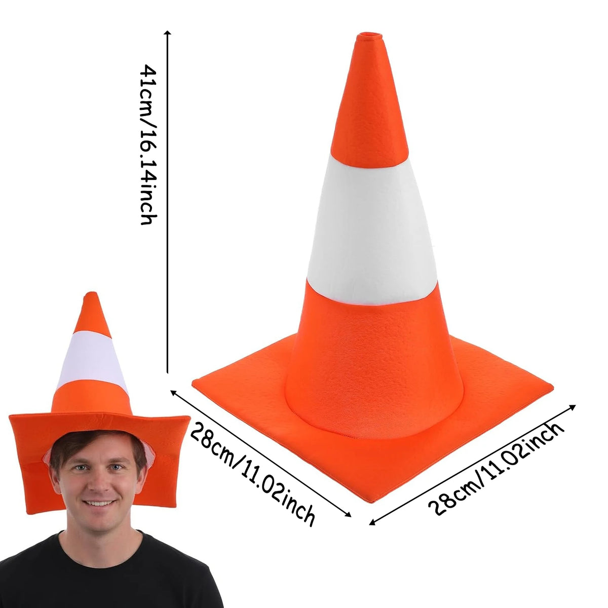 Adult Orange Traffic Cone Hat Funny Road Construction Cone Costume Headwear  for Halloween Party Cosplay Event Novelty Accessory