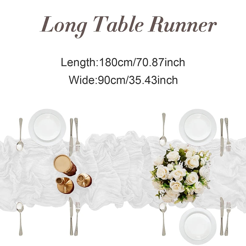 90*180cm Cheesecloth Bohemian Polyester Table Runners, Pleated Atmospheric Table Runner, Home Dining Table Room Wedding Decor