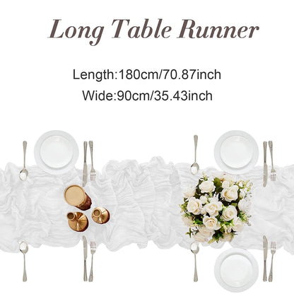 90*180cm Cheesecloth Bohemian Polyester Table Runners, Pleated Atmospheric Table Runner, Home Dining Table Room Wedding Decor