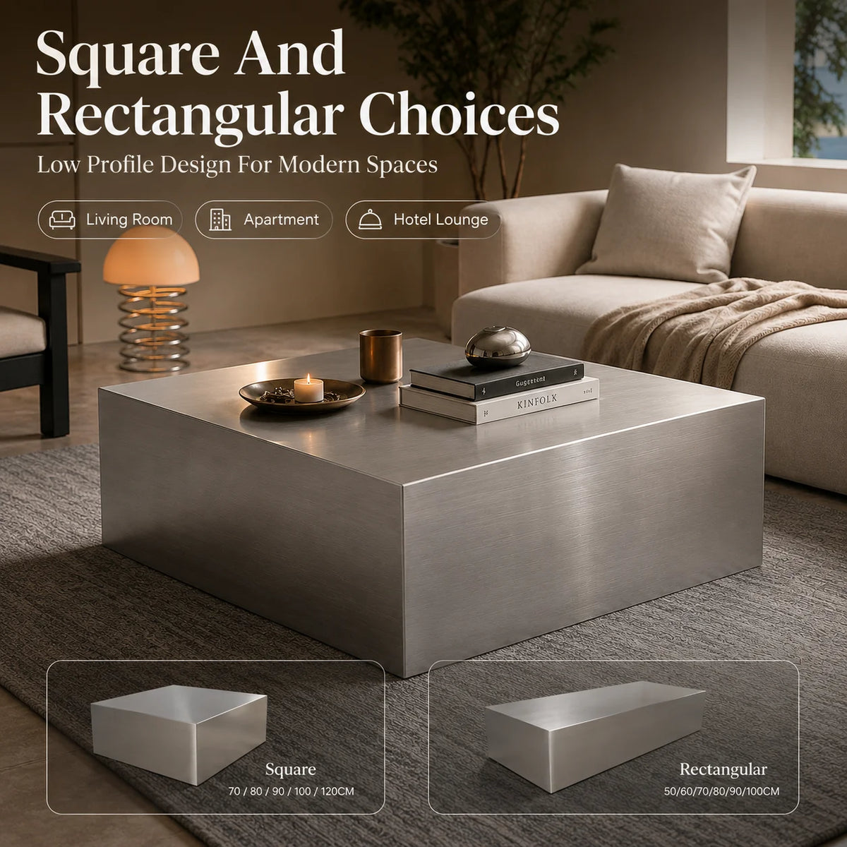 Modern Stainless Steel Coffee Table Square Rectangular Minimalist Center Tea Table for Living Room Apartment Hotel Furniture