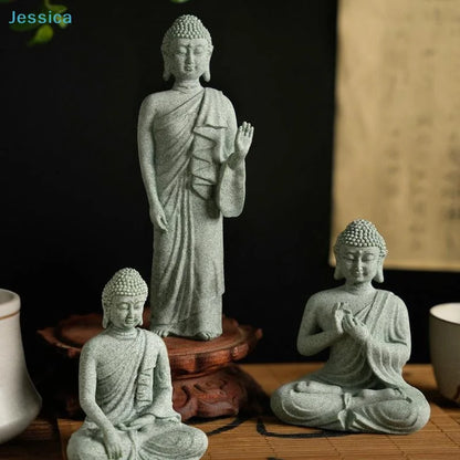 ♥Buddha Statue Set – Sandstone Finish, Various Poses, Zen Home Decor for Meditation & Spiritual Space