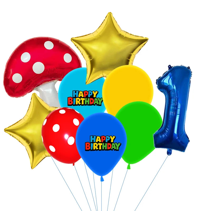 Red Blue Green Yellow Mushroom Star Balloons for Cartoon Video Game Super Bros Balloon Birthday Inspired Party Decoration